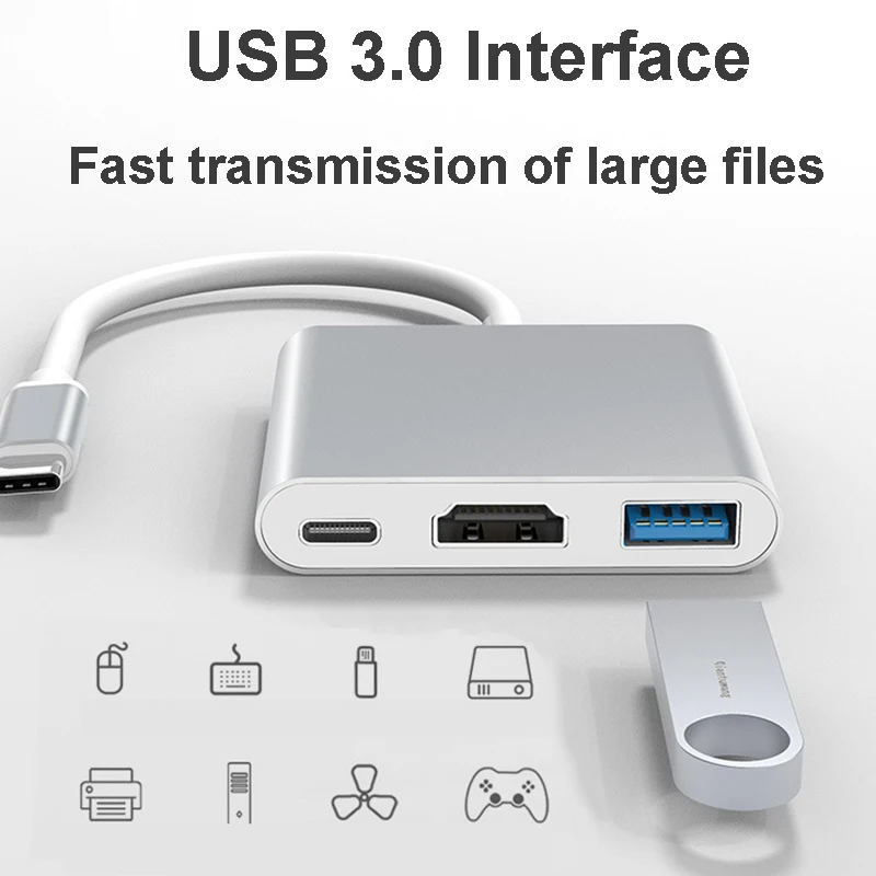 3 in 1 Usb Hub USB C to HDMI-compatible Splitter HUB Type-c to HDMI-compatible USB3.0 Docking Station For Macbook Air Converter