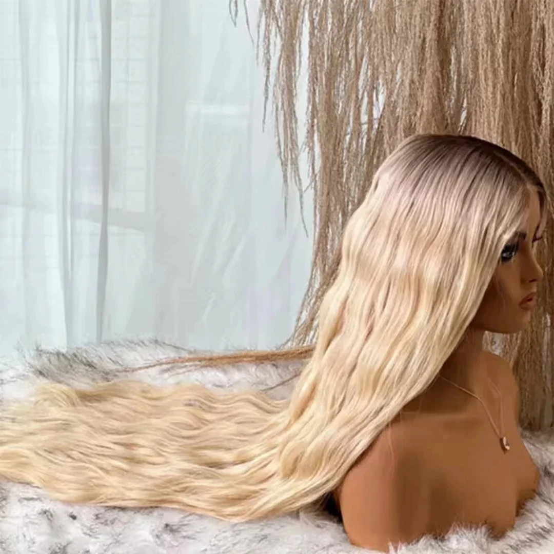 

Long Length Natural Hairline Synthetic Lace Top Wigs Deep Wave Light Blonde Women's Wig High Quality HD Transparent Lace Wigs