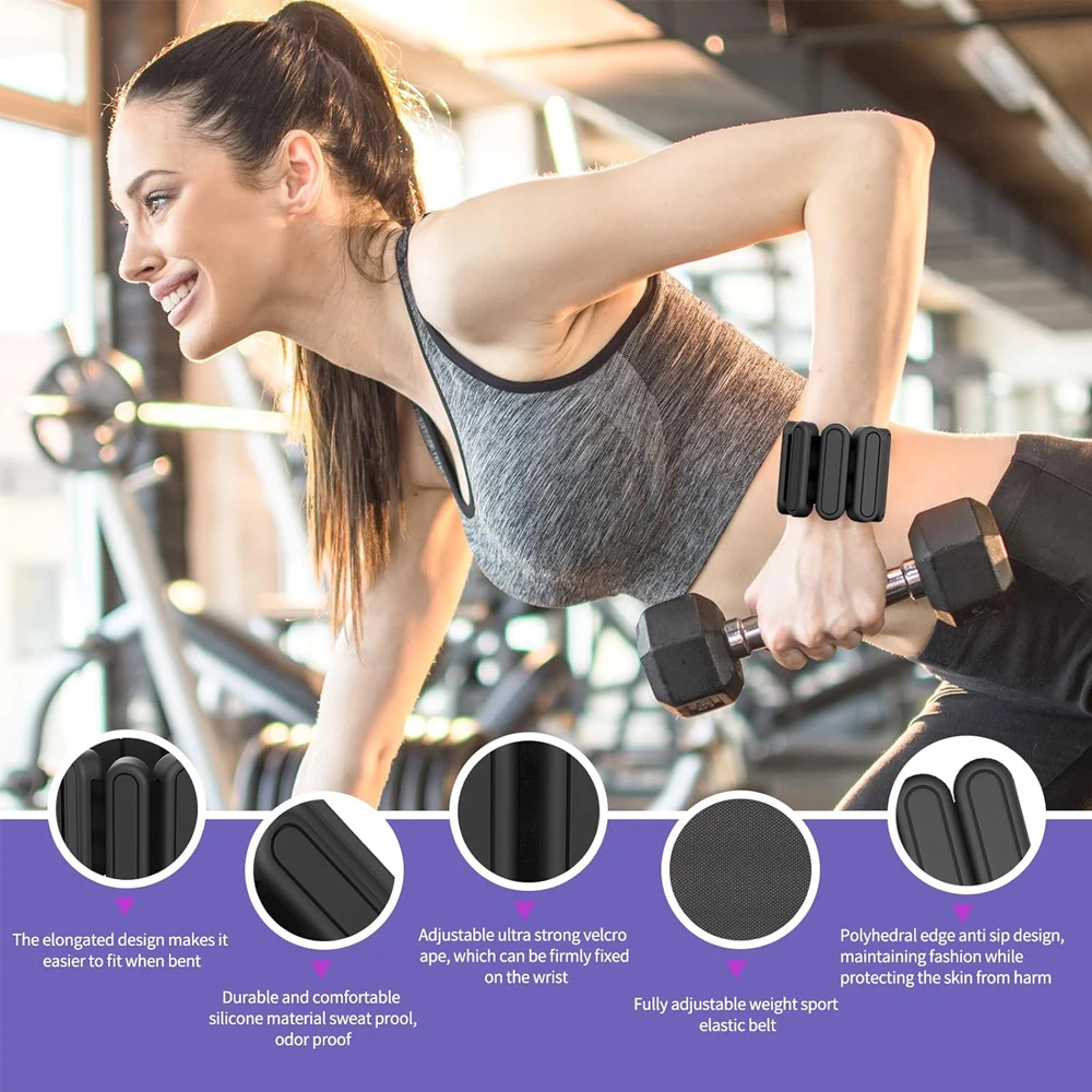 

1Pair Adjustable Ankle & Wrist Weights (1Lbs/0.45kg Each)- Wearable Silicone Straps for Dance Barre,Physical Therapy - Women,Men