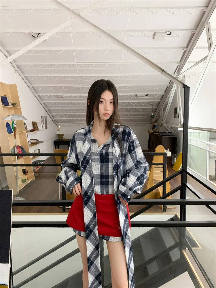 CHEERART Ribbon Plaid Oversized Shirt Women Long Sleeve Top Button Up Shirts Designer Fashion Top Autumn 2024 New Collection