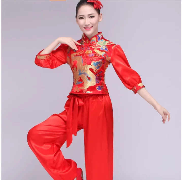 Novo traje de dança yangge tambor desempenho traje étnico cintura tambor dança clássica