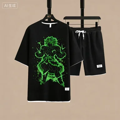 

One Piece Luffy Gear 5 Sun God Nika Print Men's 2 Piece Outfit T-shirt + Shorts Set Anime Streetwear Casual Summer Tracksuit2026