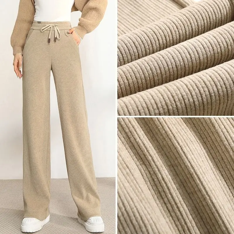 

Women's Wool Wide-Leg Pants Fall/Winter High Waist Drooping Loose Casual Loose Straight Thickeing Trousers Outer Wear M78