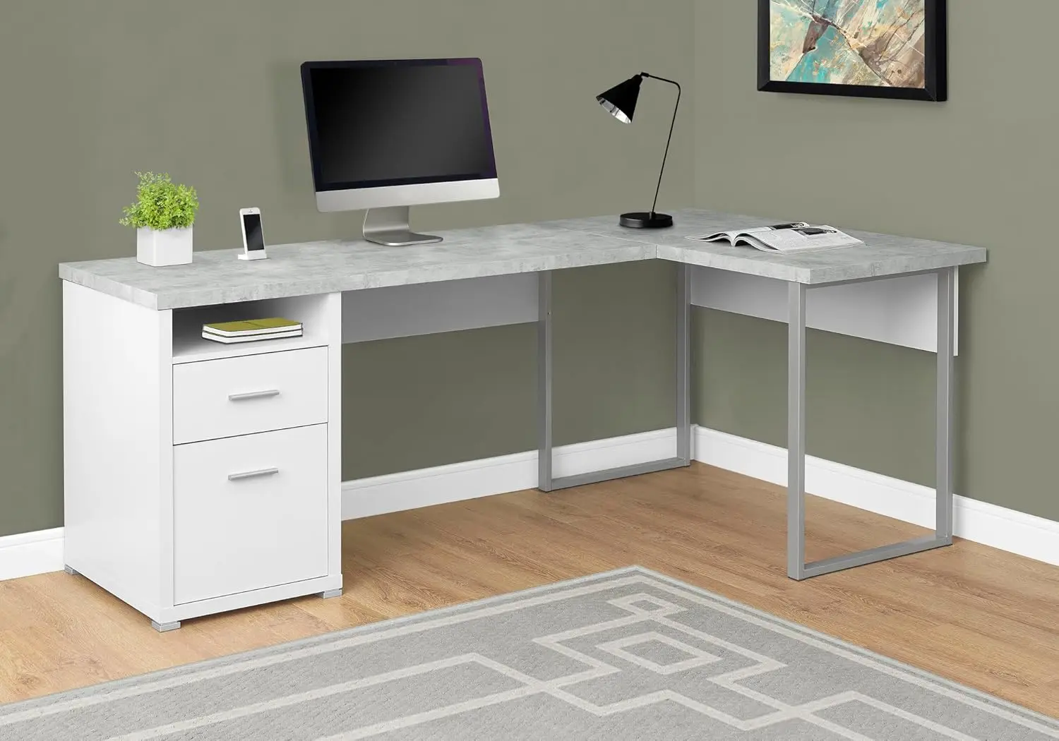 

Monarch Specialties Computer Desk Left or Right Facing White / Cement-Look 80"L