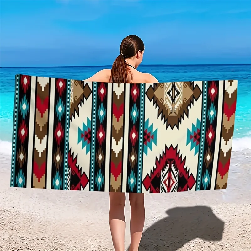 Tribal Pattern Geometric Design polyester microfiber beach towel is highly absorbent, suitable for swimming and beach outings