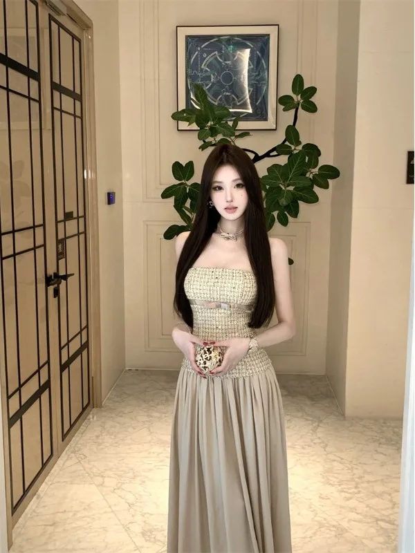 

Сексуальное платье на одно плечо с шелковыми вставками, плиссированное, с завышенной талией, свободного кроя, стройнящее, без рукавов, для женщин, на все сезоны