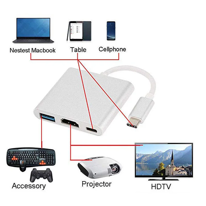 3 In 1 USB C ประเภท C ถึง HDMI 4K สนับสนุน Samsung Dex Mode USB-C แท่นวาง PD สำหรับ MacBook Pro/Air 2020