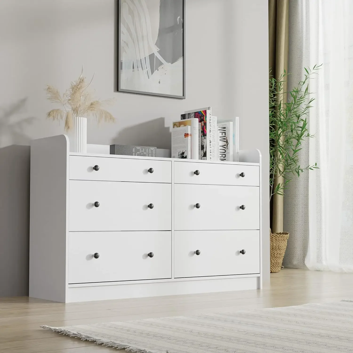 

6 Drawer Double Dresser, Wooden Dressers & Chests of Drawers with Double Anti-Tilt Devices for Bedroom