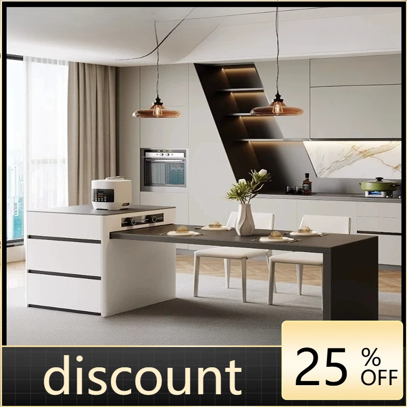 

LH high-grade rock slab island dining table integrated retractable cream wind island home