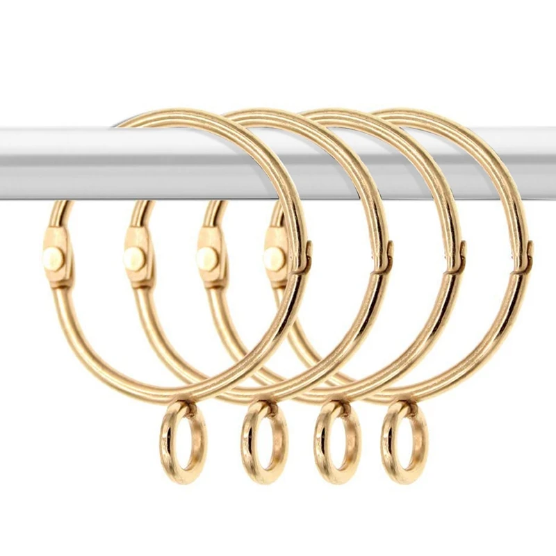 20 Pcs Openable Gold Curtain Rings Open and Close Metal Rustproof Drapery Loops with Eyelet for Hook Pins (1.5 Inch)