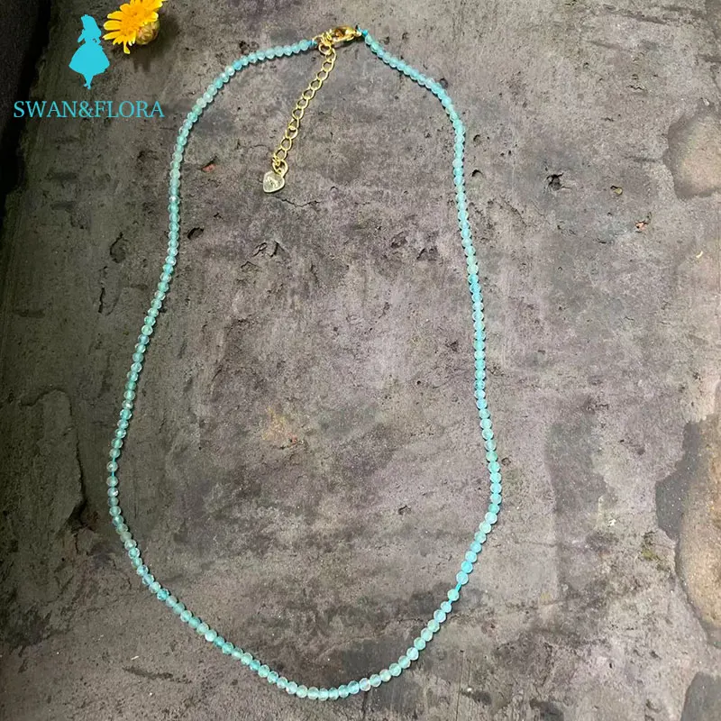 Natural Blue Apatite Choker Necklace Gemstone Women High Quality Jewelry Design Handmade