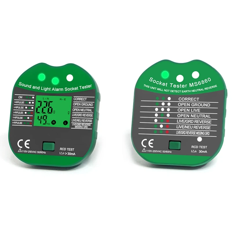 A93G Socket Tester Voltage 30Ma RCD Leakage Test Smart Detector Zero Line Plug Polarity Phase Check Tool US Plug