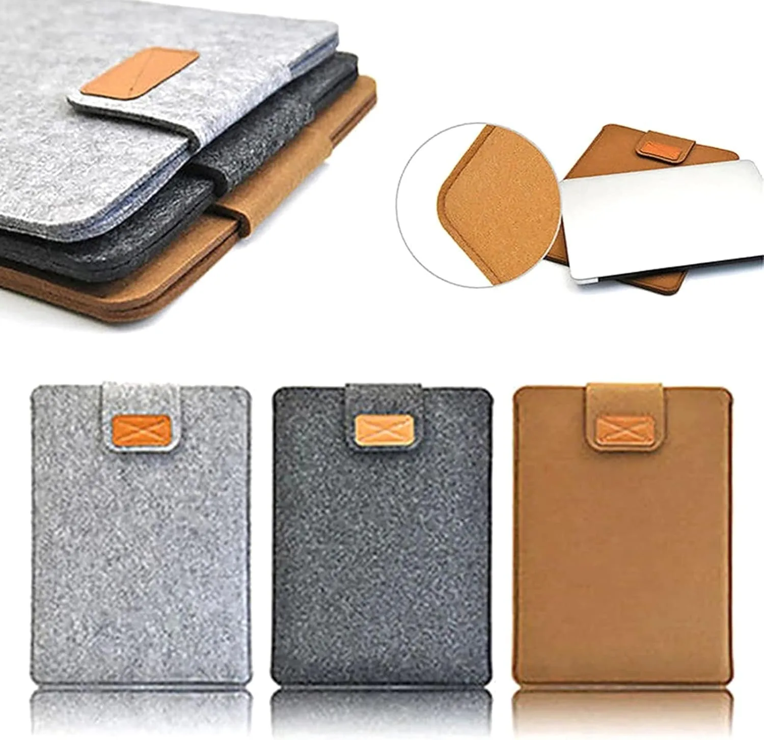 Felt Laptop Sleeve, Slim Protective Carry Pouch for MacBook Air Pro 11/13/15 Inch, Lightweight Solid Color Travel Bag Accessory