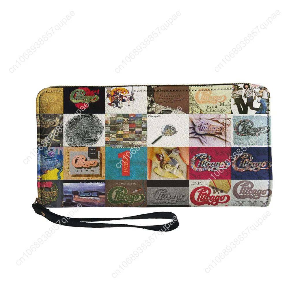 Chicago Band Custom Wallet Purse Vintage Rock Mens Womens Teenagers Zipper Long Wallets Double Print  Portable Wallet Gift Bag