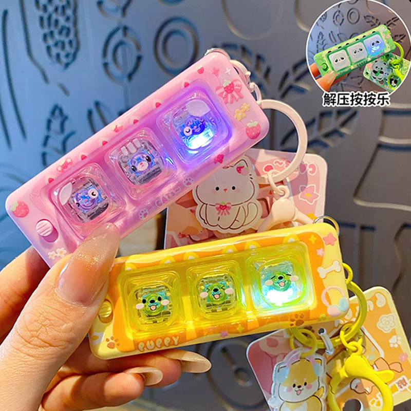 Glowing Fidget Press Toy Luminous Animal Key Ring Stress Relief Pendant Backpack Bag Cute Cartoon Whack‑a‑Mole Game Keychain