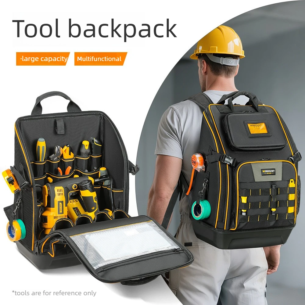 Tool Bag Tool Large Capacity Multiple Pockets Thick Fabric Reinforced Wear Resistant Electrician Carpenter Tool Backpack