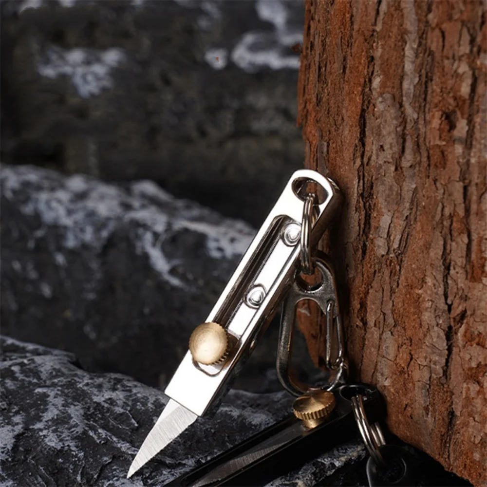 Mini Retractable Folding Pocket Utility Knife With Keychain Buckle Camping Backpacking Portable Paper Box Cutter Envelope Opener