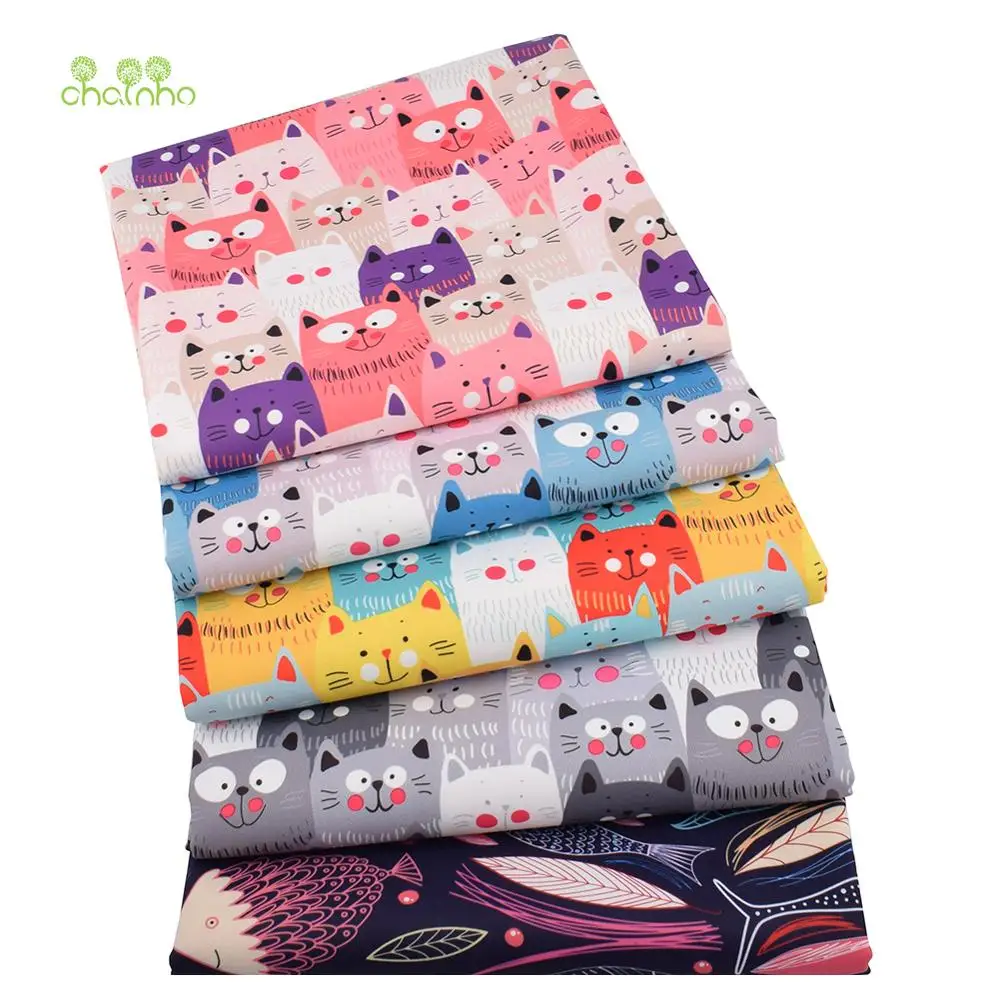 Chainho,Digital Printing Waterproof Fabric,DIY Quilting & Sewing Material, Cats & Fishes Series,For Suitcase,Handbag,Tablecloth