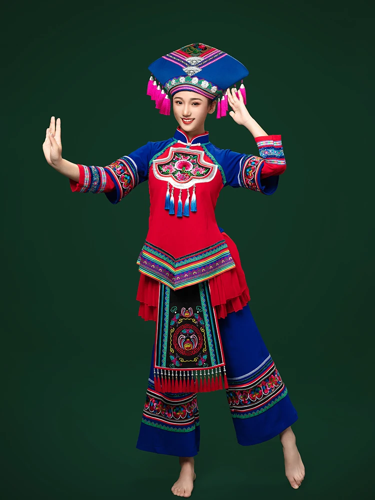 Guangxi Zhuang Clothing Female March 3 Minority Ethnic Clothes Adult Brocade Embroidered Pants Stage Costume New