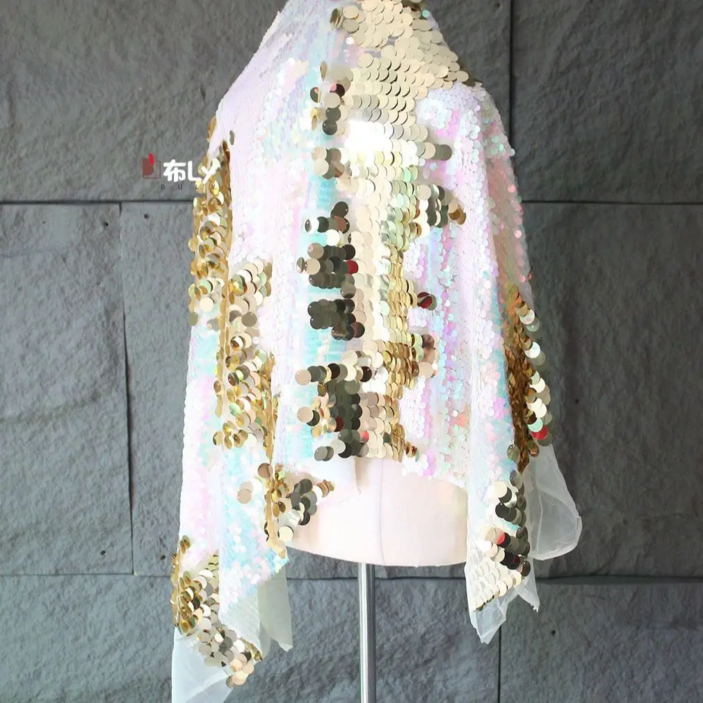 Iridescent Gold Round Gradient Sequin Fabric, Shiny Decor For Evening Dress & Background, High-End Designer DIY Material