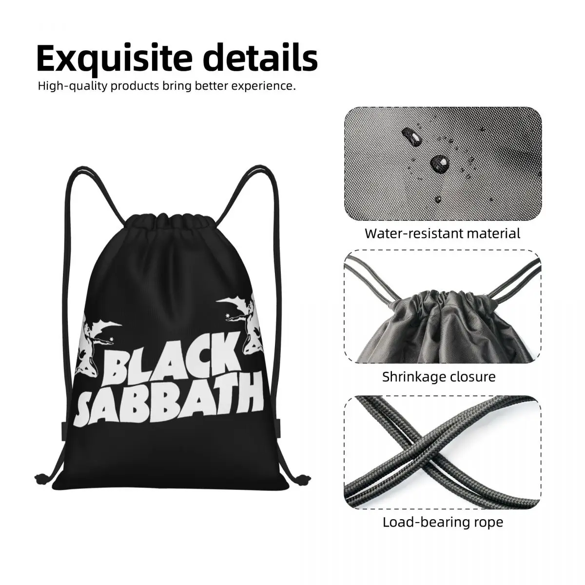 Black Sabbathe Multi-function Portable Drawstring Bags Sports Bag Book Bag For Travelling