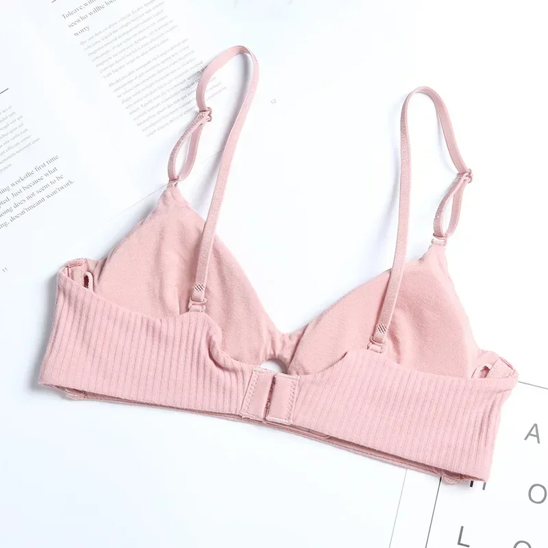 French Thread Cotton Small Triangle Cup Bras with Pad Women Sexy Sleepwear Bralette Thin Wire Free Comfort Brassiere for Girls