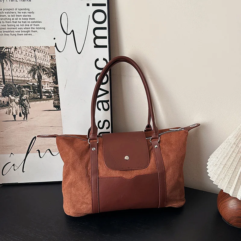 

Large Capacity Casual Tote Women's Shoulder Bag For Luggage, Faux Suede Ladies Handbags Top-handle Bag For Outdoor, Travel