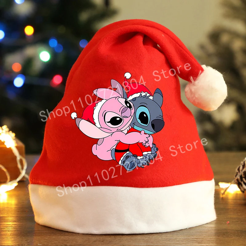 Gorra navideña de Disney Stitch, bonito sombrero con estampado de dibujos animados, fiesta navideña, Papá Noel, accesorio de Cosplay, decoraciones festivas de Anime Kawaii, regalos