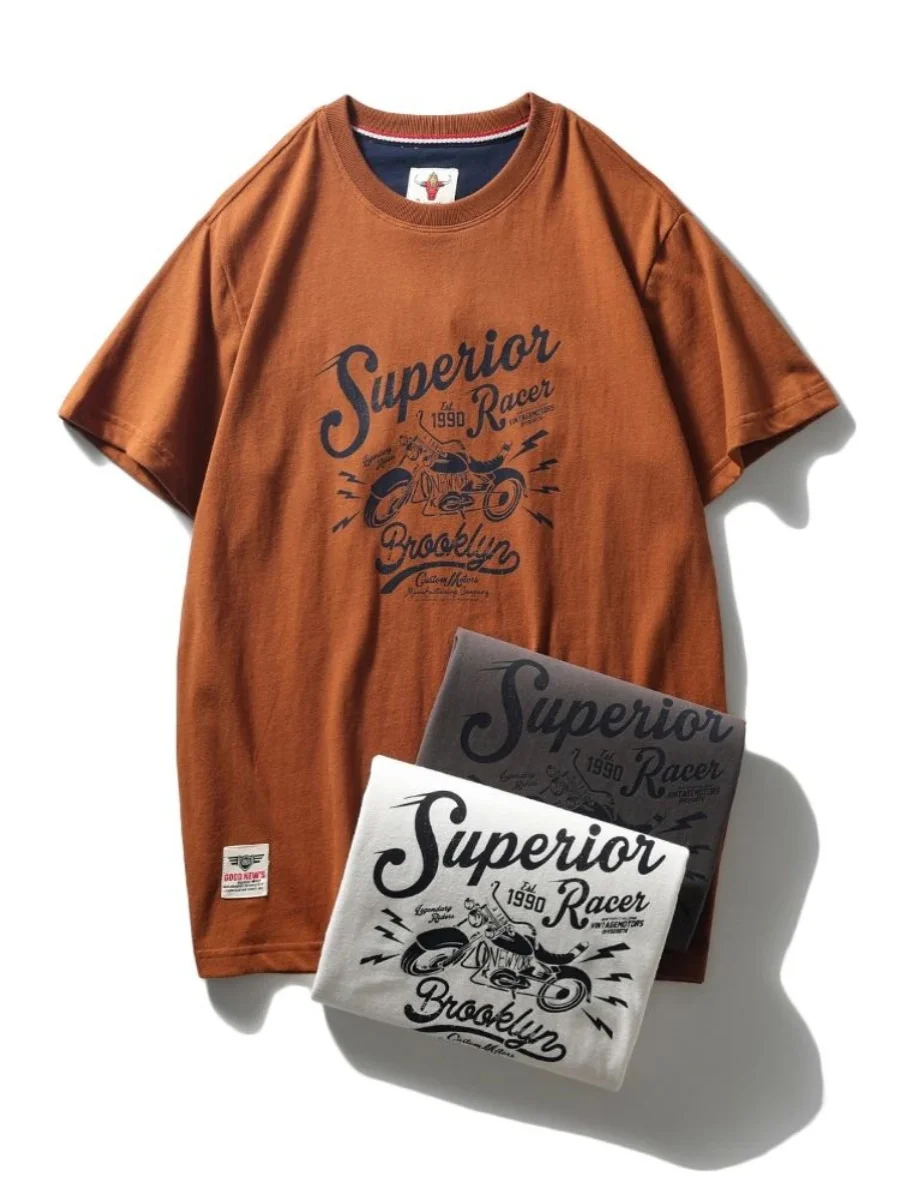 

American Retro Waed Cotton ort Sve T-irt round Ne Casual Sle for Men Summer Collection Youth Faion Trend