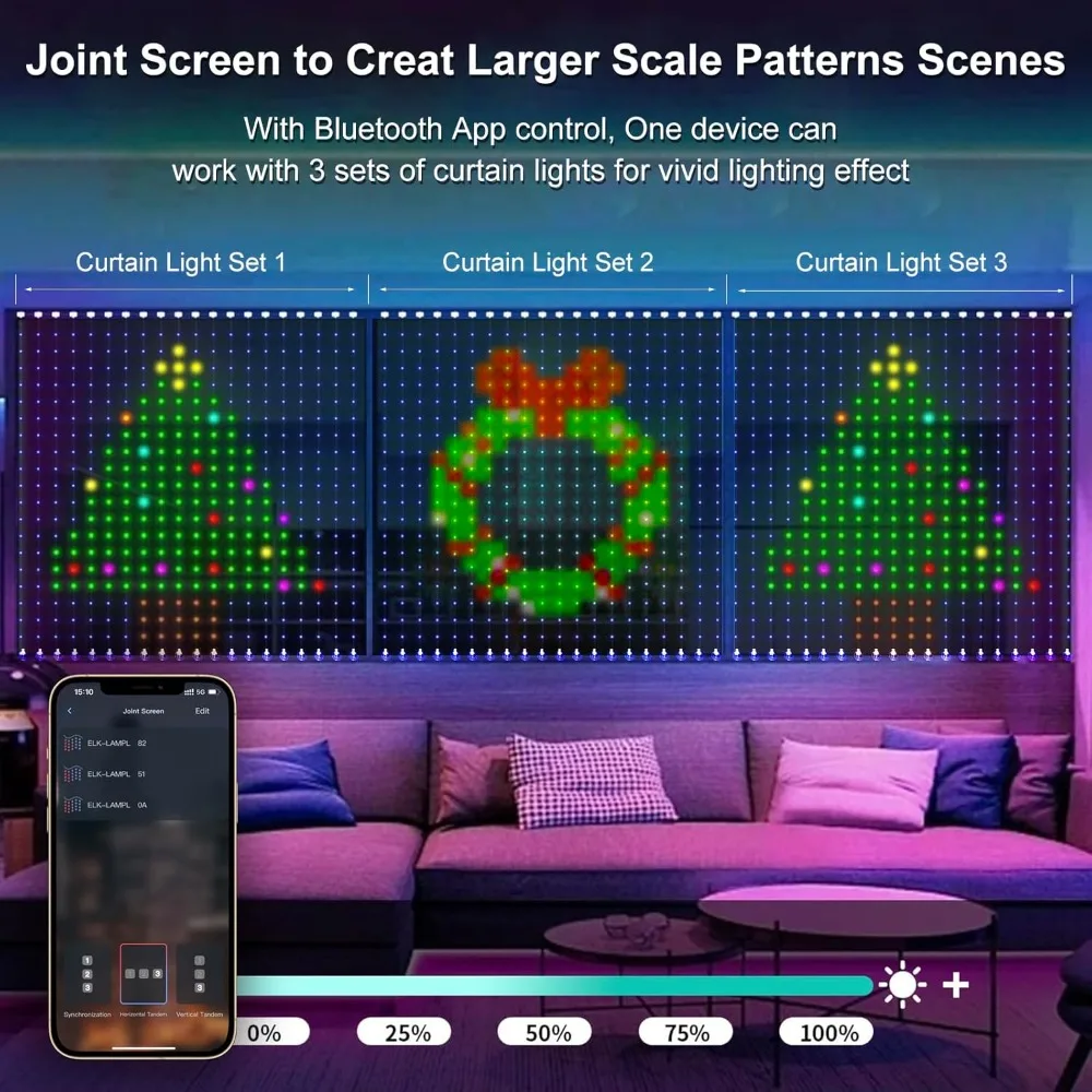 9.9FT 400LED Smart Curtain Lights Smart LED Curtain String Lights Outdoor Remote APP Control for Home Party Christmas Decor