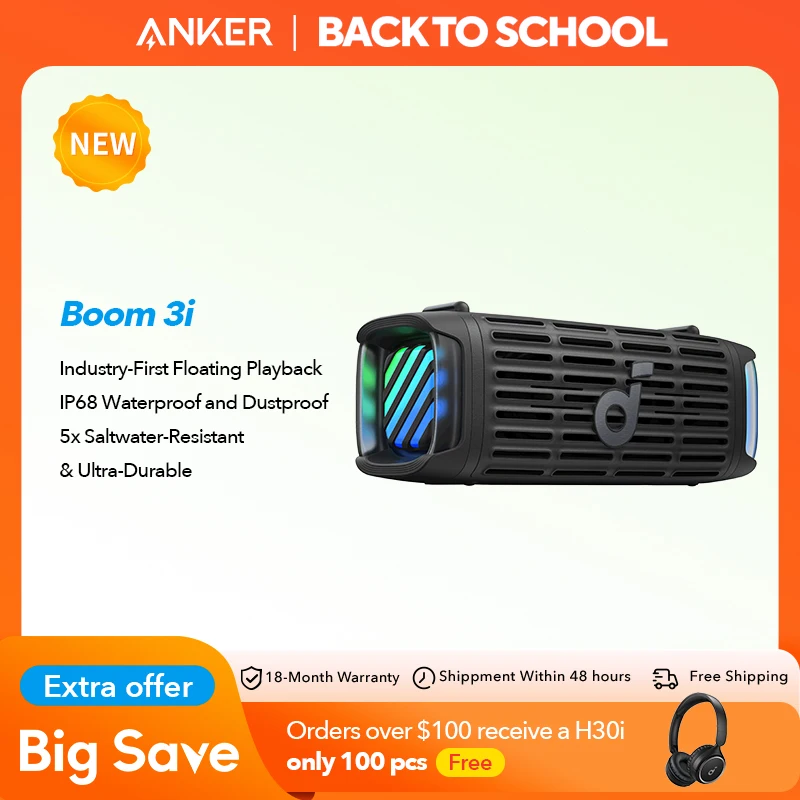 Soundcore Boom 3i by Anker Rugged Outdoor Speakers IP68 Waterproof Floating Playback Saltwater-Resistant BassUp 2.0 16H Playtime