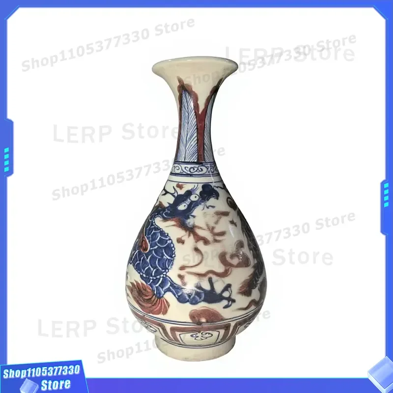 Handmade Chinese Dragon Pattern Vase High Temperature Resistant Underglaze Red Blue White Porcelain Guanyin Design Home Decor