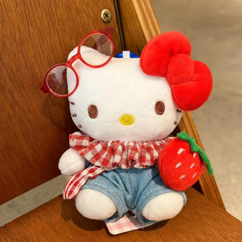 Sanrios süßer Hellokittys Plüschtier-Schlüsselanhänger mit Blumendetails, Kawaii-Charakter, Kt-Katzen-Anhänger, Kleid, Schlüsselanhänger, Geschenke für Mädchen