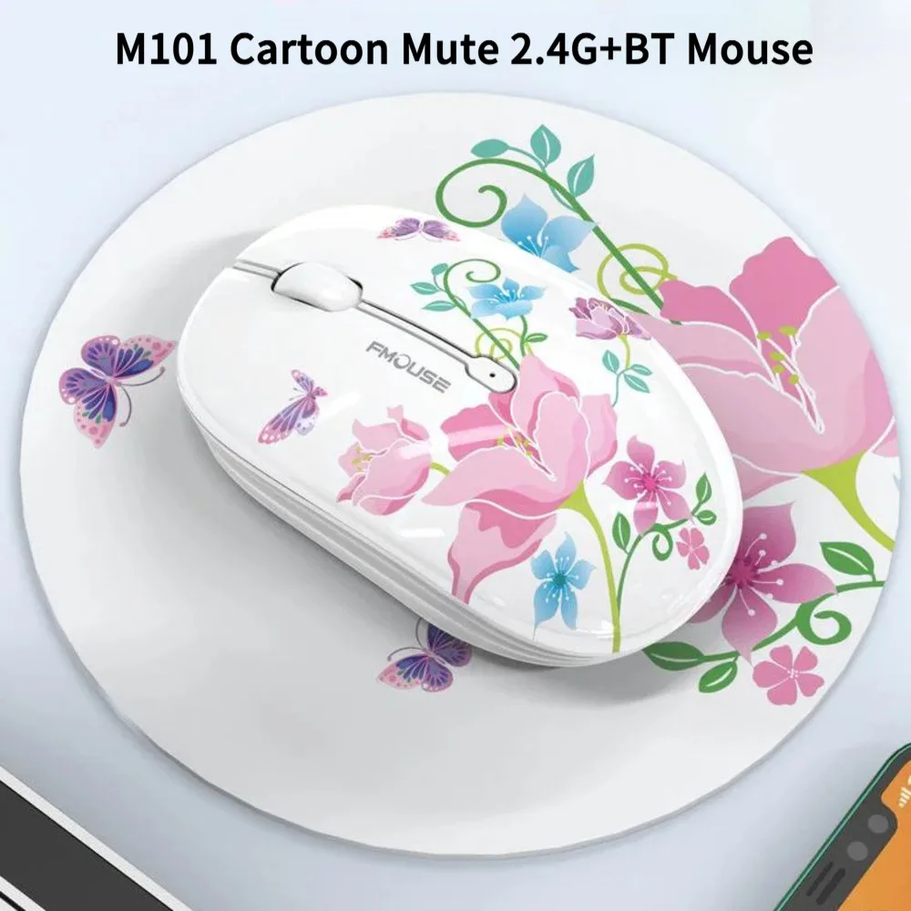 

Cartoon Fresh style Bluetooth Wireless Dual-mode Mouse Ergonomics Battery Power Supply Silent Mause For PC Notebook Girls Gifts