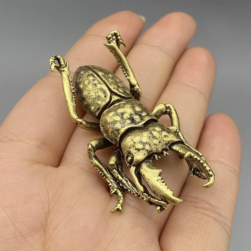 Antique Bronze Beetles Miniature Figurine Small Desk Decorations Vintage Copper Insect Tea Pets Ornament Home Decor Accessories