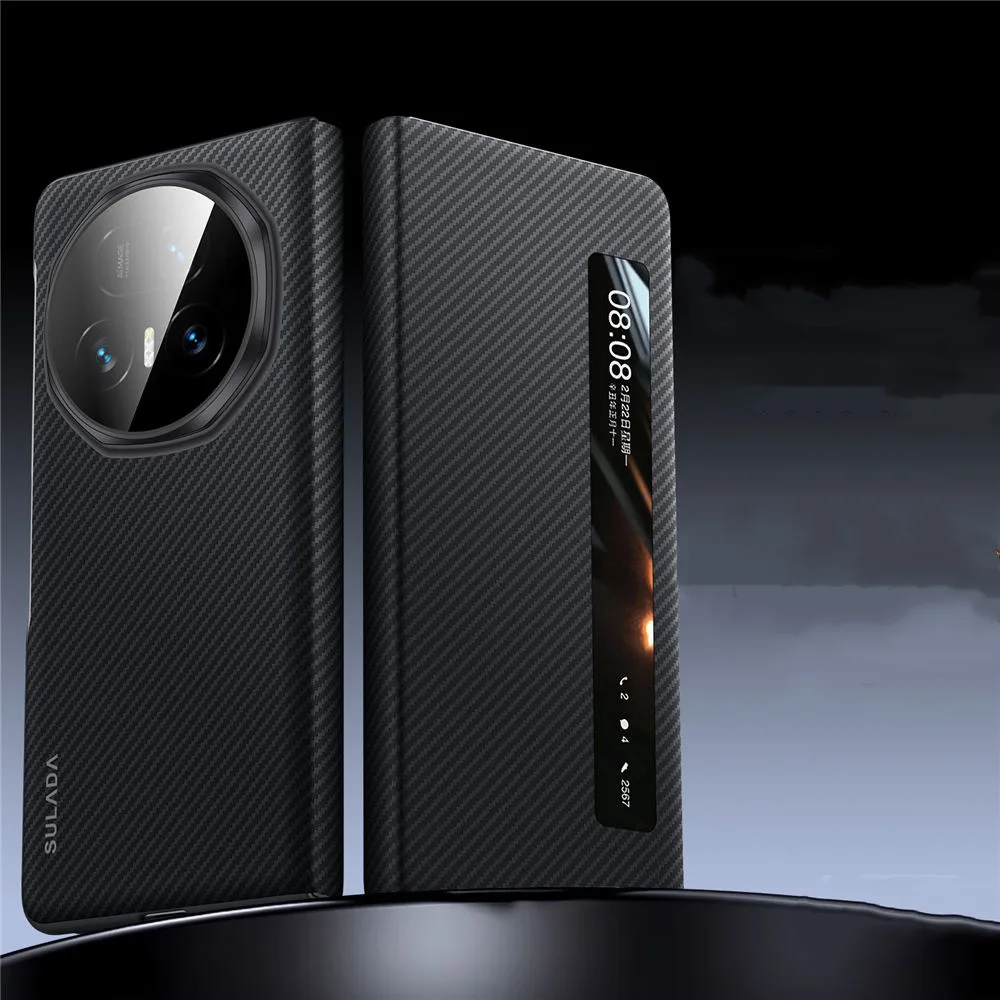 

Магнитный кожаный флип-чехол с рисунком арамидного волокна 600D для Honor Magic V5, чехол с видом на окно