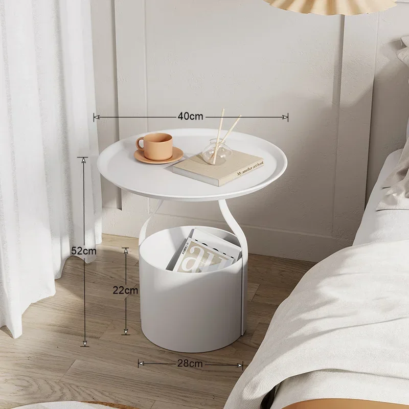 Nordic Minimalist Bedside Table Movable Balcony Small Coffee Table Simple Iron Storage Bucket Mesas Living Room