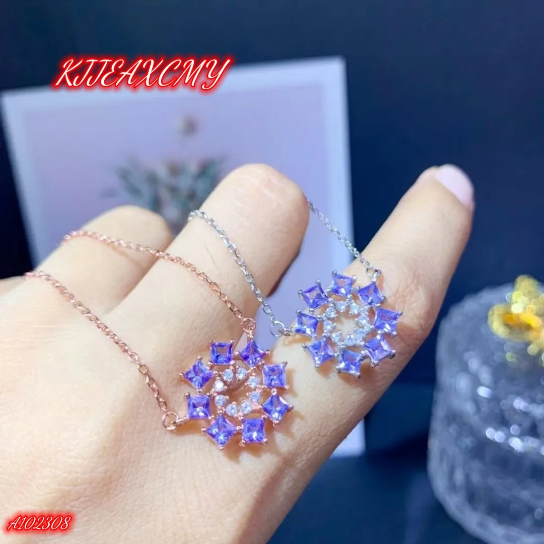 KJJEAXCMY Brand Jewelry 925 Sterling Silver Natural Gem Tanzanite Women's Birthday Party,Luxury Edition Necklace+Pendant Girl