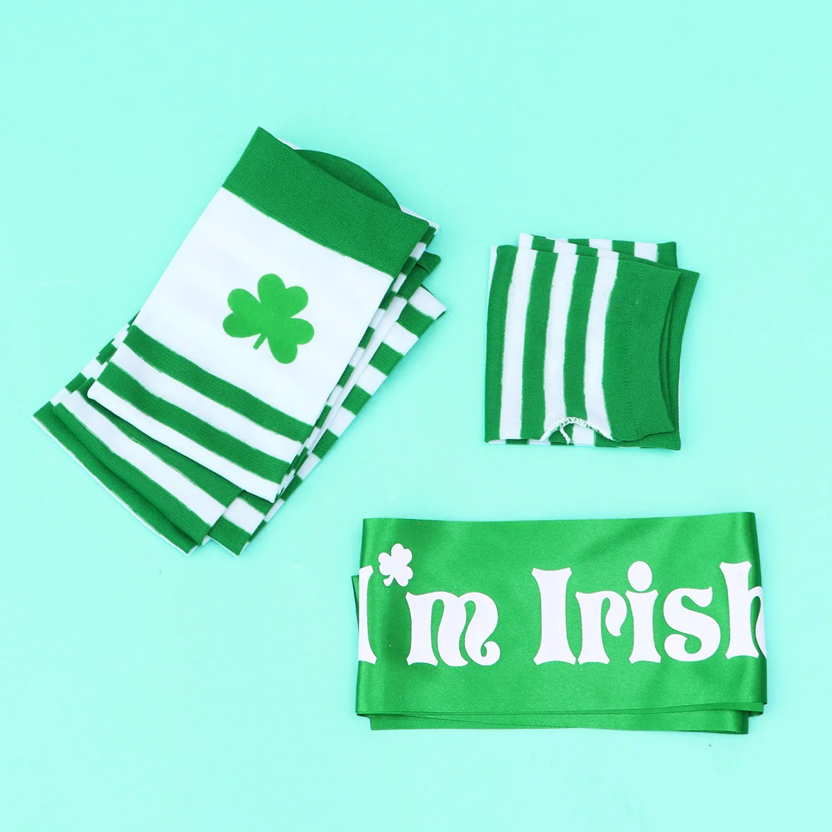 

St Patrick's Day Costume Accessories Kit Premium Long Gloves Shamrock Themed Stockings with I'm Irish Sash for Holiday Party