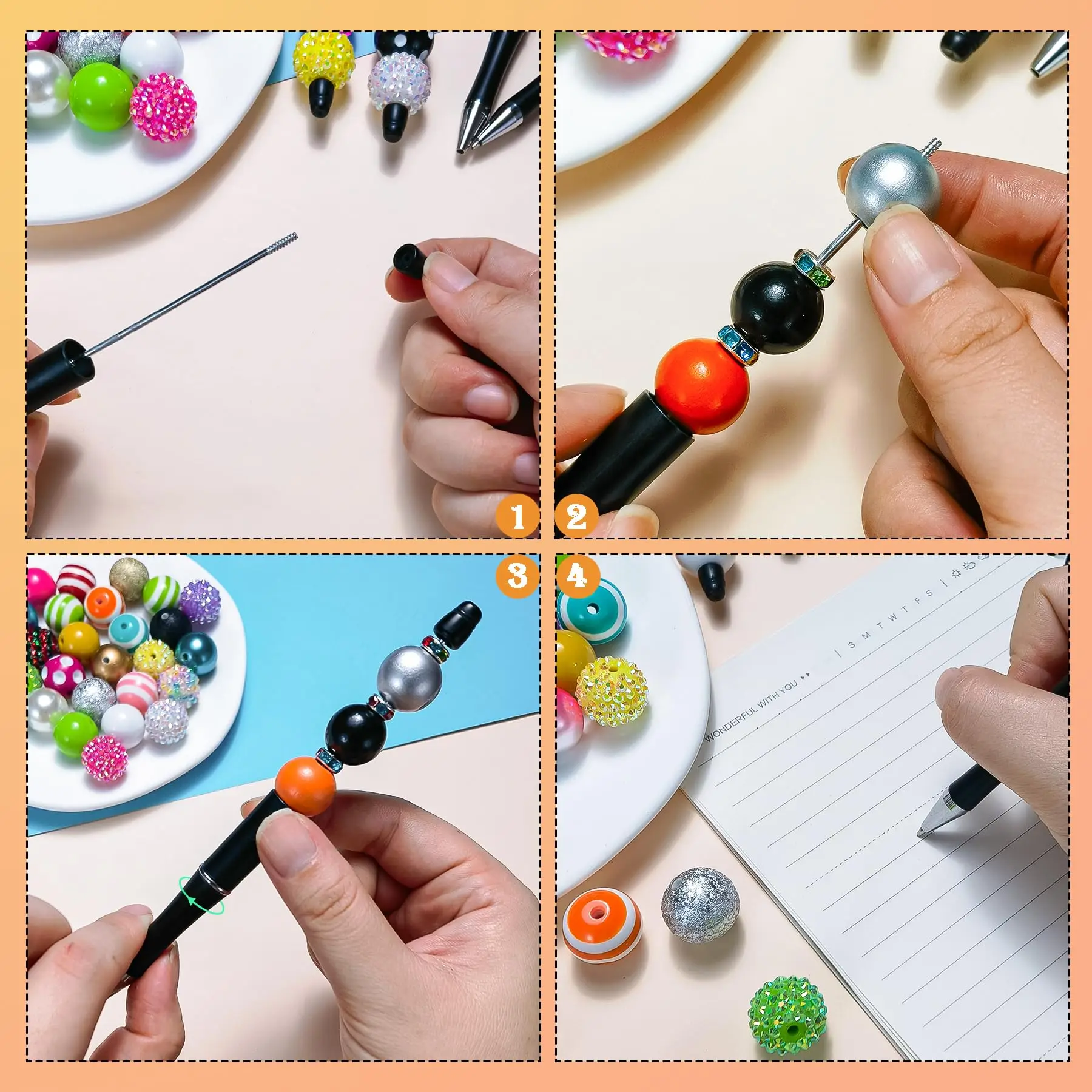 Stylo à bille en perles noires en plastique, 30 pièces, créatif, imprimable, cadeau de bricolage pour étudiant, fournitures de bureau