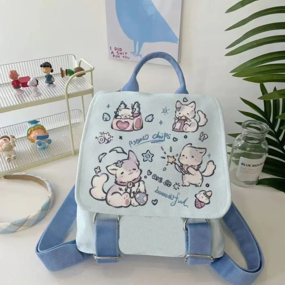 Sweet Canvas Puppy Party Backpack Large Capacity Y2K Cartoon Backpack Packsack Cat School Bag Women