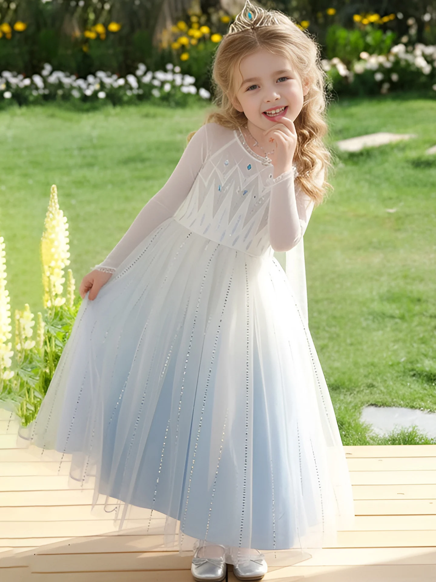 Vestido de Princesa Elsa para Meninas, Vestido de Aniversário de Verão, Casaca de Princesa do Gelo, Vestido Infantil de Algodão com Ajuste Padrão e Ma
