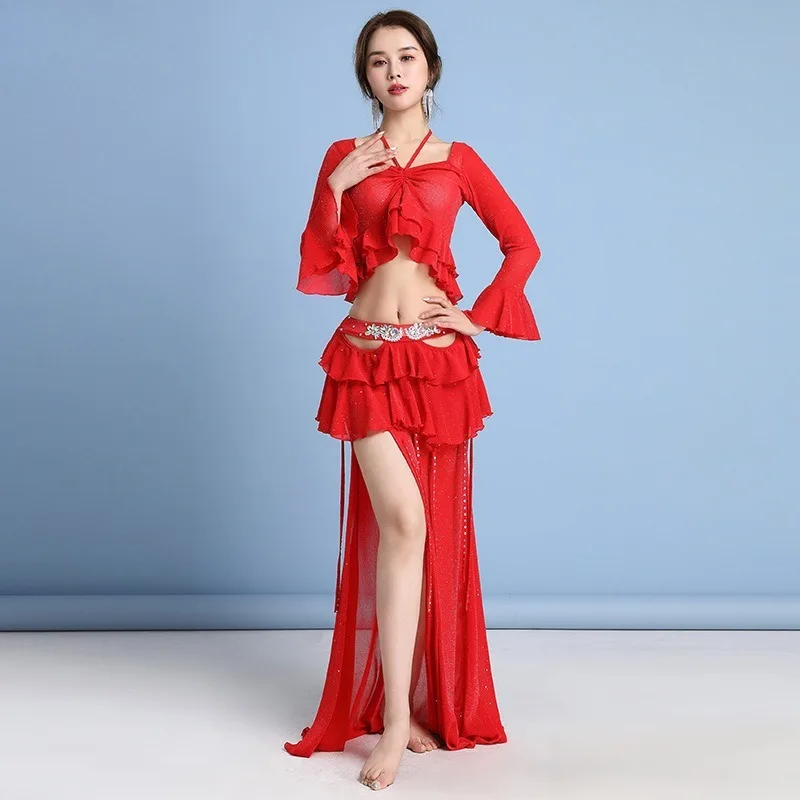 Trajes de danza del vientre personalizados, vestido de práctica con cordón, falda de cola de pez de diamante caliente, conjunto Sexy, vestido de danza Oriental para mujer