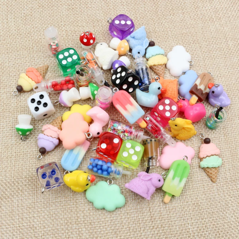 

10Pcs Multi-Styles Mix Fruit Animals Dice Cloud Resin Earring Charms Diy Findings Keychain Bracelets Pendant For Jewelry Making