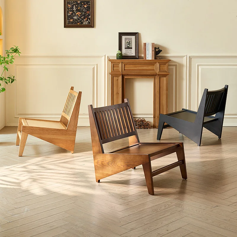 Middle ancient style hotel homestay single lounge chair, minimalist style home balcony leisure chair