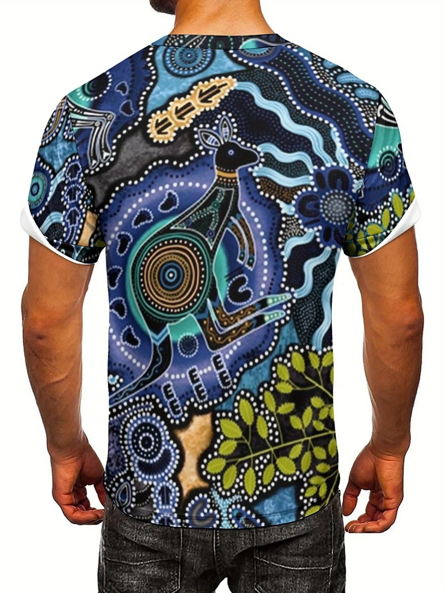 Funny 3D Print Short-Sleeve T-Shirt for Plus-Size Men, Featuring a Loose Fit, Artistic Breathable Fabric, Trendy Street Style
