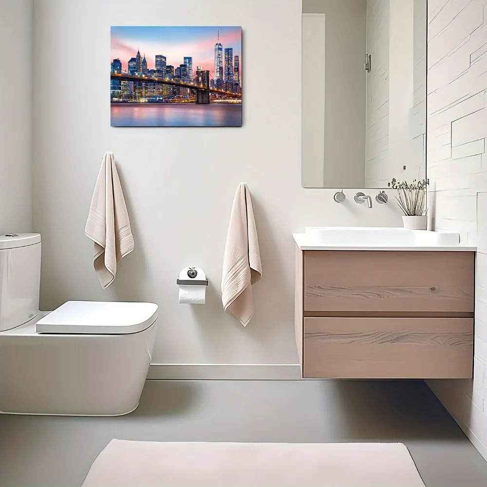 1.5 inch thick heart pine frame, Brooklyn Bridge canvas wall decor for home and office decor