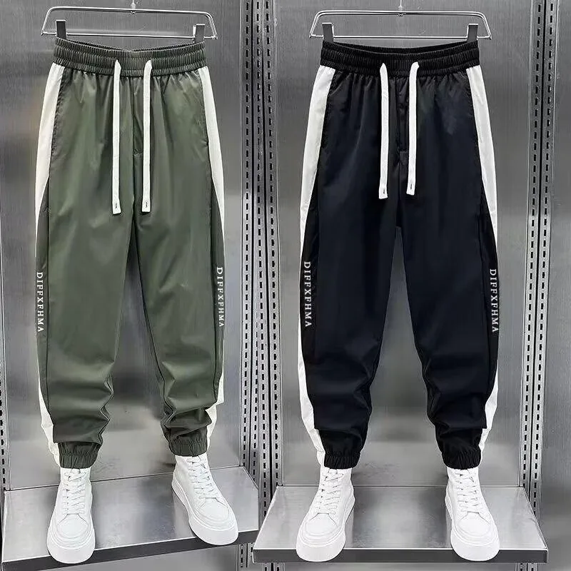 Cool Ice Casual Pants Men Loose Thin Breathable Air-conditioned Pants Summer Side Loose-leaf Design Sagging Pants Joggers New