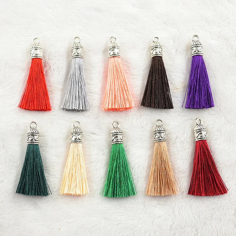 4cm Tassel 5/10/20pcs Silver End Caps Silk Tassels Brush Charms DIY Making Tassels Pendant Jewelry Making Accessories Supplies