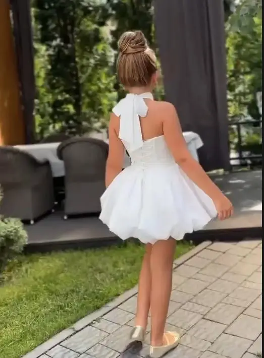 Robe de demoiselle d'honneur ivoire pour mariage, Mini Tutu pelucheux à fleurs 3D, bretelles Spaghetti, robe de princesse de concours, robe de soirée personnalisée pour enfants